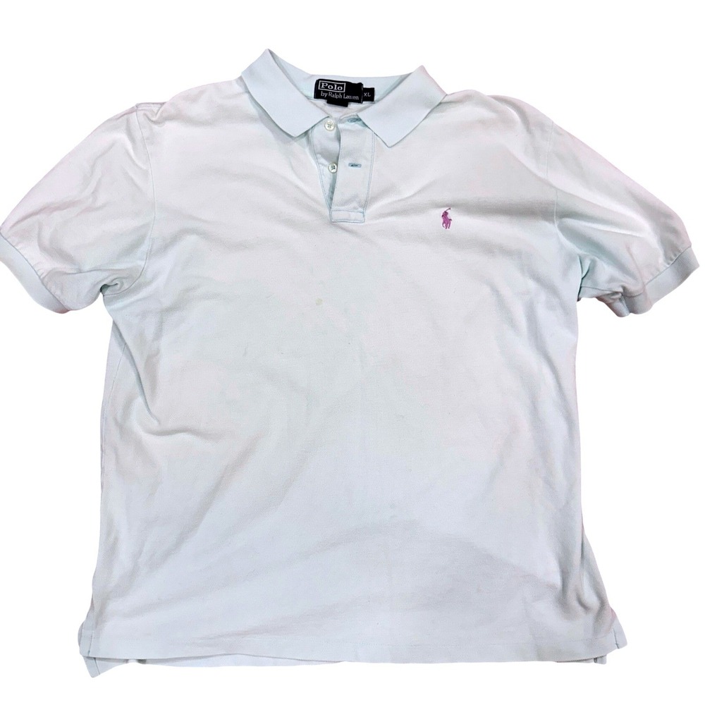 Polo Ralph Lauren Mens XL Light Blue Cotton Short Sleeve Polo Shirt Purple Pony